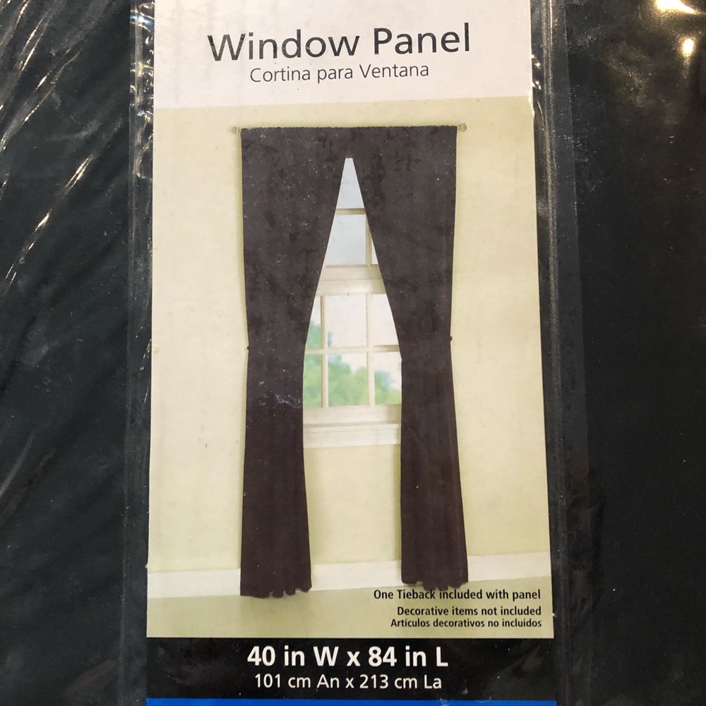 Brand New Still In Original Package 40”W x 84”L  Black Plush Microfiber Curtain